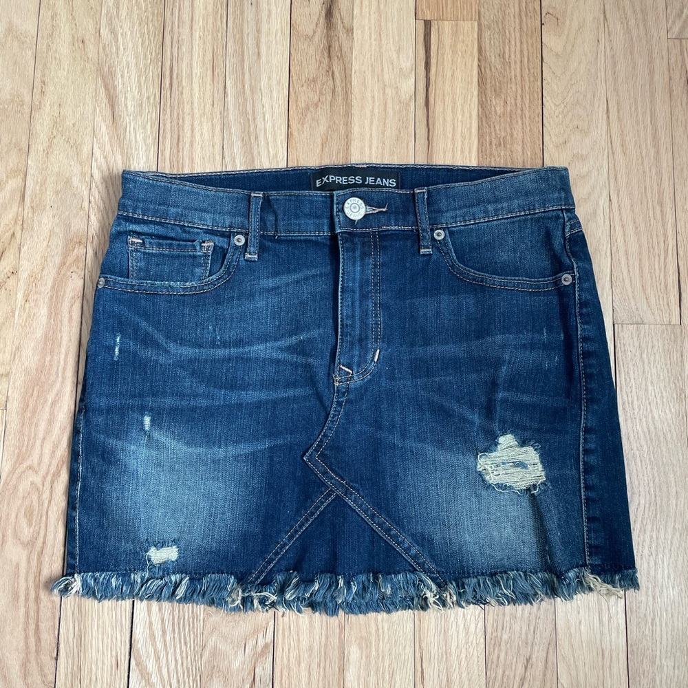 NWOT Express Distressed Blue Denim Skirt, Size 6